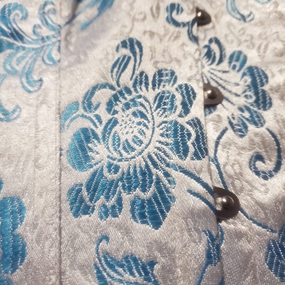 White and Blue Shiney Over Bust Lace Up Corset - Picture 4 of 13